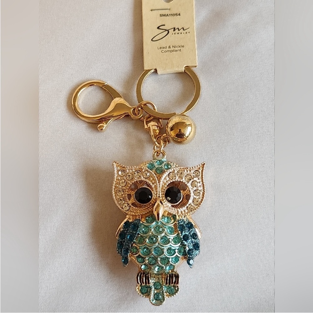 Beautiful Jeweled Owl Key Chain/ Bag Charm